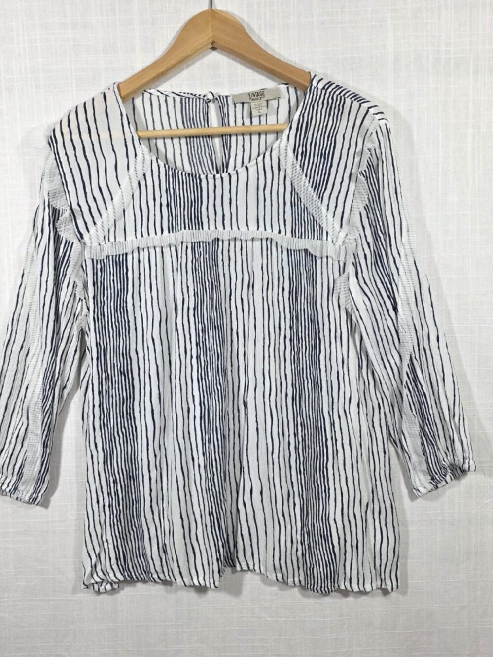 Vintage America Blues XL Navy White Striped Gauze Boho Peasant Top